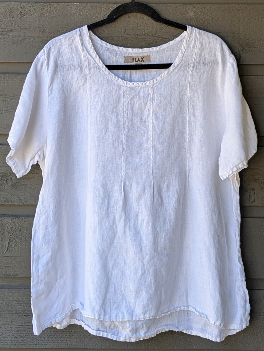 FLAX White Short-Sleeve 100% Linen Shirt Scoop Neck Size Large